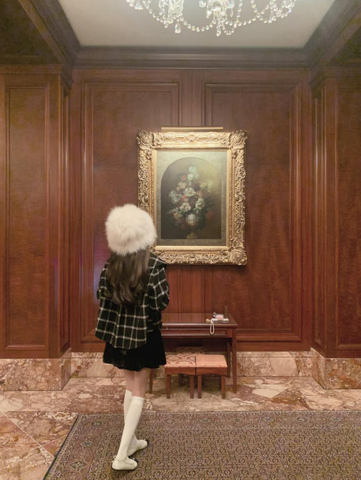 金蘑菇菇 黑白格经典大衣 复古感 商品图6