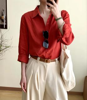 老米优品🎈3-5天发！《秋日番茄红 复古天丝衬衫》秋日松弛氛围感单品， 显白番茄红 亲肤不闷汗~