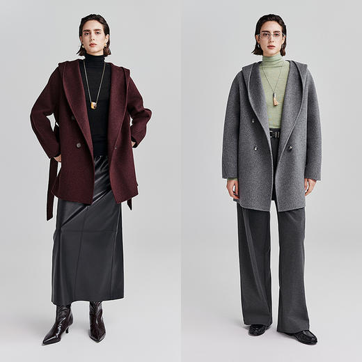 棉仓367666006-连帽大V领休闲感毛呢外套 商品图4