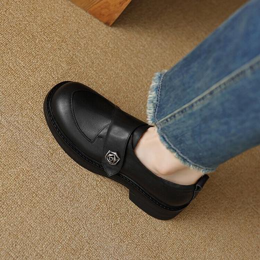 【预售5天】法式深口单鞋女春秋季圆头中跟平底鞋真皮粗跟乐福鞋女168XY&168924 商品图4