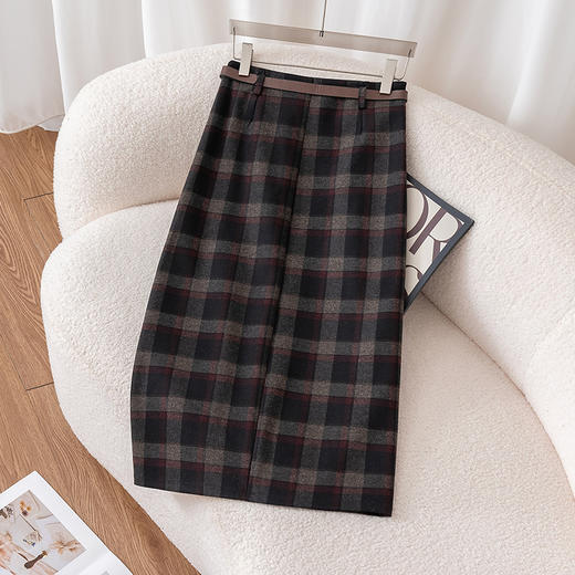 百媚生 格子一步裙半身裙女秋冬高腰显瘦毛呢中长款包臀裙子5650 商品图1