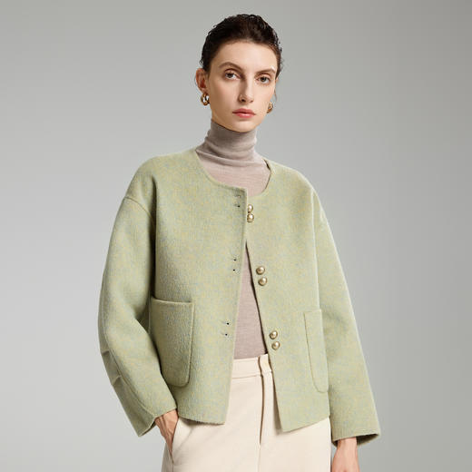 「自」全新升级【铂金会员514/天猫699/差价185】(94331)洛诗琳双面羊绒大衣2025冬季小香风气质圆领羊毛短外套女 商品图1