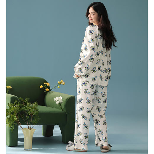 芬腾睡衣女春秋季新款抗菌纯棉圆领长袖套装花卉休闲加大码家居服 商品图3