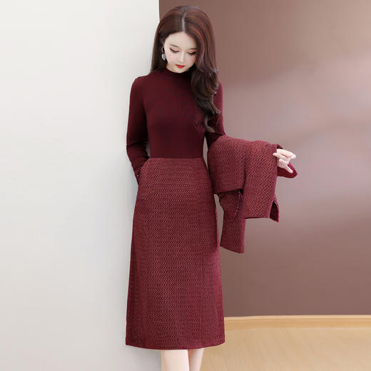 QYM 54C2525-Y外套连衣裙两件套长袖开衩中长裙+西装外套 商品图1