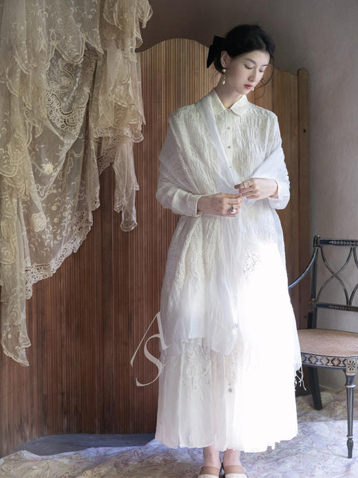 Maku 25AW 白蕾丝手织真丝刺绣古典半裙 商品图7