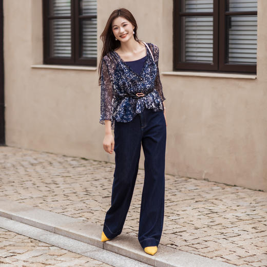 【林栖设计小店】【草木丹宁】雾织山花系列牛仔裤配植物染方巾宽松2025秋季新款阔腿裤1953073 商品图4