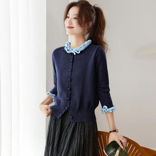 CC 2105时髦木耳边早秋韩系小香风针织开衫 商品图0