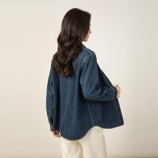 百媚生 天丝棉牛仔衬衫外套女秋冬加绒加厚复古叠穿上衣65729 商品图2