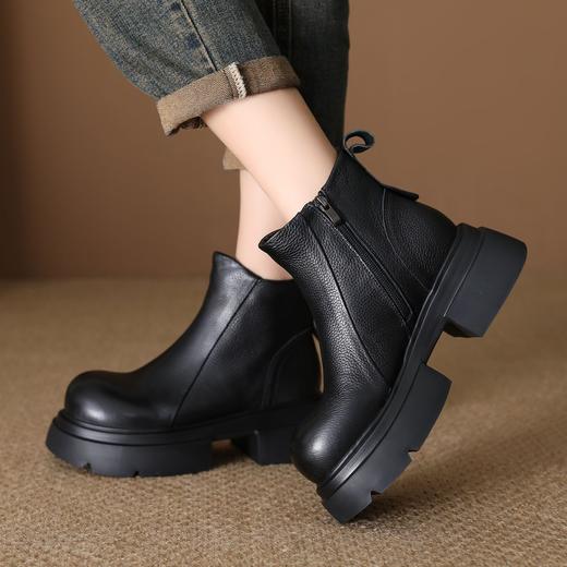 FR 85223马丁靴厚底软皮粗跟侧拉链休闲短靴 商品图2