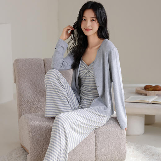 雀说 春秋季吊带三件套睡衣女带胸垫纯棉性感甜美家居服 商品图1