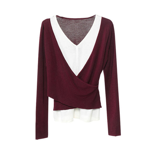 「自」全新升级【铂金会员349/天猫469/差价120】(00658)洛诗琳新款假两件针织羊毛衫2025秋冬拼接撞色交叉V领上衣女 商品图4