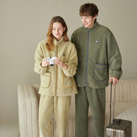 芬腾情侣睡衣秋冬季抗静电珊瑚绒长袖套装简约时尚休闲大码家居服 商品图4