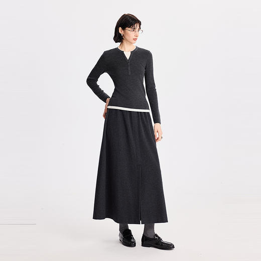 棉仓366635046-羊毛不对称装饰扣假两件针织衫 商品图1