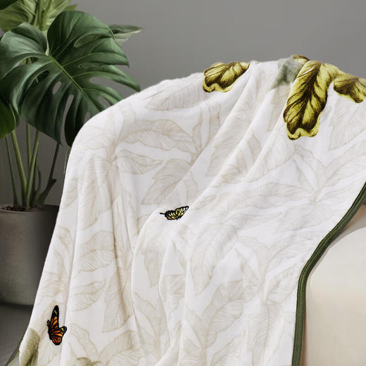 罗莱悦礼 雨林蕉影法兰绒毯 100*150cm 商品图1