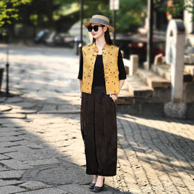 MYJ 知性优雅三件套旗袍休闲时尚民族风印花马甲内搭