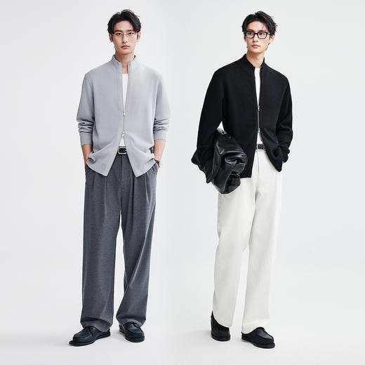 棉仓367826025-精纺羊毛晴纶拉链开衫 商品图4