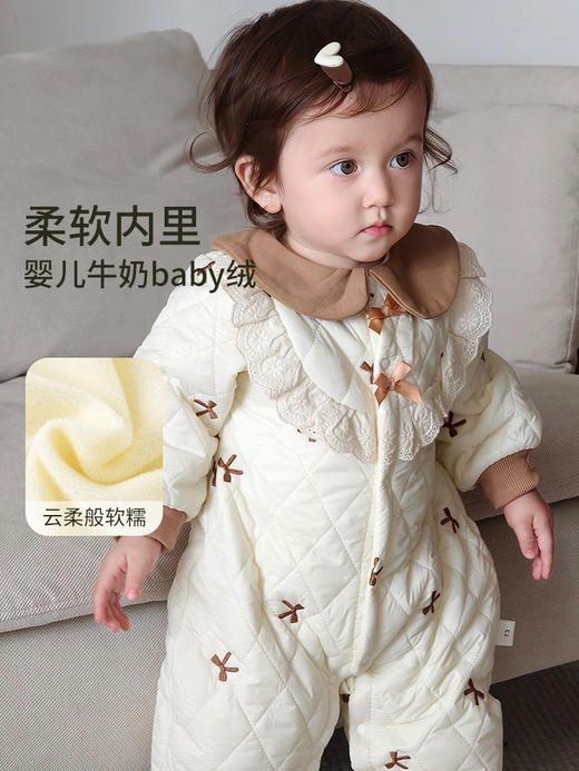 【牛奶baby绒+云朵棉！柔宠女宝小公主】婴儿连体衣衣服秋冬款新生儿薄棉女宝宝公主洋气周岁保暖外出服。hb 商品图1
