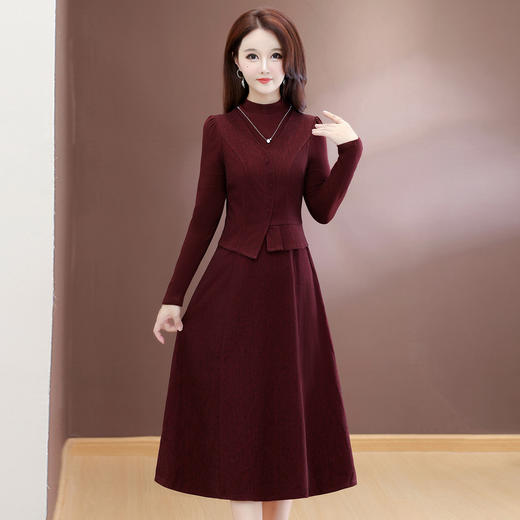 QYM 54C2512-1-Y假两件开衩不对称高腰连衣裙时尚A字裙 商品图1