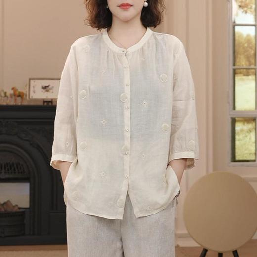 NP08341 中年妈妈夏装天丝棉麻七分袖衬衫中老年女装春装洋气小衫透气上衣 商品图3