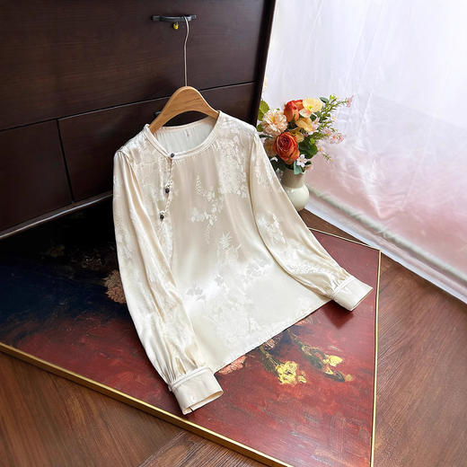 新中式斜襟衬衫2025年春季新款高端人丝提花复古国风百搭衬衣上衣 商品图0