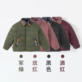 2025秋冬新款儿童双面穿羽绒内胆男女中大童翻领格子厚外套