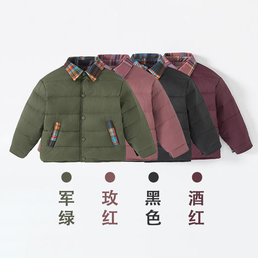 2025秋冬新款儿童双面穿羽绒内胆男女中大童翻领格子厚外套 商品图0