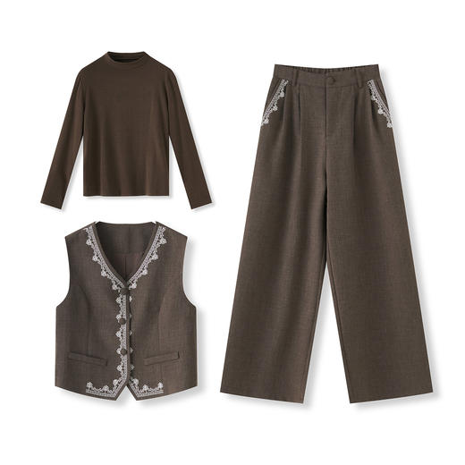 「高货wl」全新升级【铂金会员413/天猫559/差价146】(99034)洛诗琳2025秋季民族风重工刺绣马甲内搭打底长裤三件套 商品图4