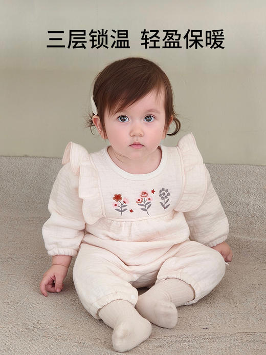 【无骨超柔！三层保暖公主风】女宝宝夹棉连体衣秋冬季保暖婴幼儿可爱公主风哈衣空气层爬爬服。hb 商品图3