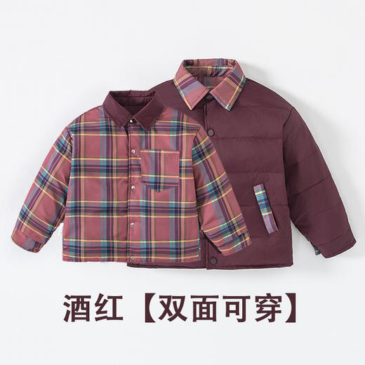 2025秋冬新款儿童双面穿羽绒内胆男女中大童翻领格子厚外套 商品图3