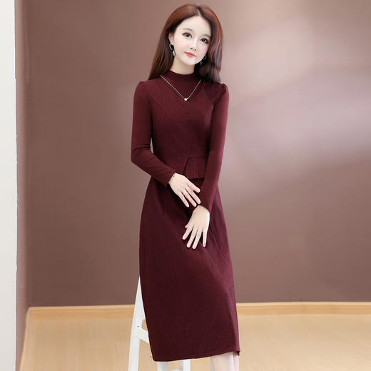 QYM 54C2512-1-Y假两件开衩不对称高腰连衣裙时尚A字裙 商品图2