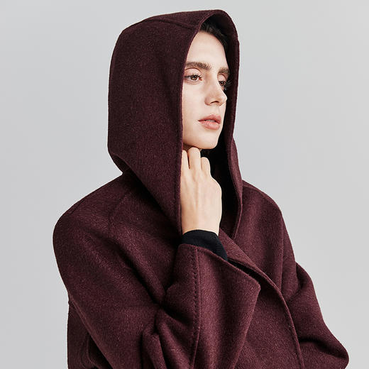 棉仓367666006-连帽大V领休闲感毛呢外套 商品图3