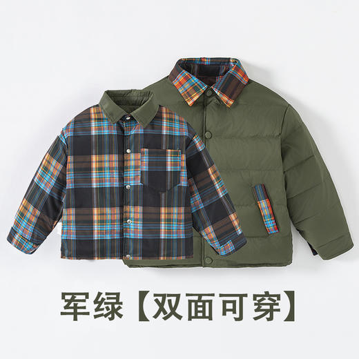 2025秋冬新款儿童双面穿羽绒内胆男女中大童翻领格子厚外套 商品图5