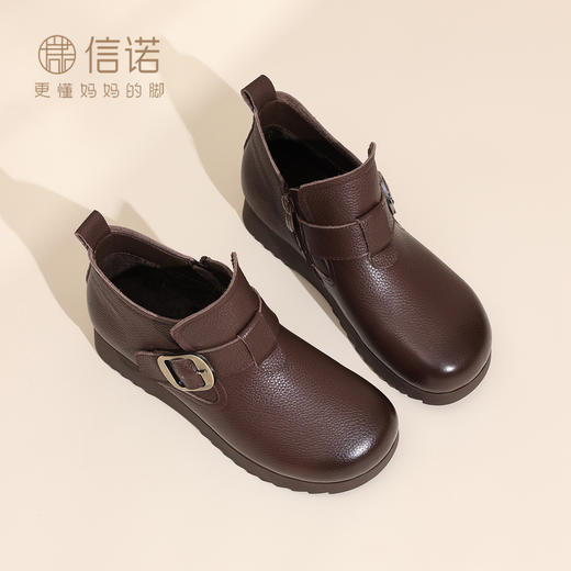 真皮妈妈短靴女软底平底舒适中老年加绒保暖棉鞋皮鞋2025冬季新款5M103-11D 商品图2