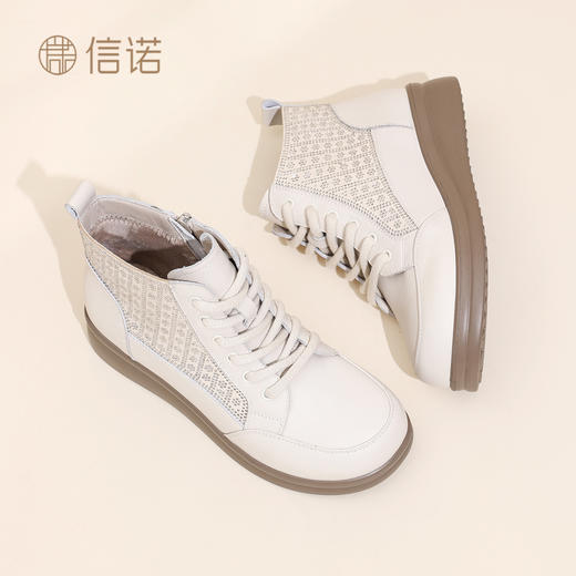 信诺妈妈鞋时装靴子软底不累脚短靴加绒保暖皮鞋女款2025冬季新款 商品图2