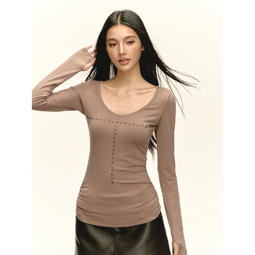 Ariseism美式复古设计感长袖T恤女秋季新款修身打底上衣 商品图1