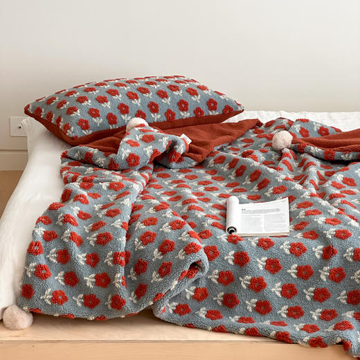 自然醒羊羔毛提花双面盖毯午睡毯复古治愈沙发毯床尾毯车载毯子MT 商品图9