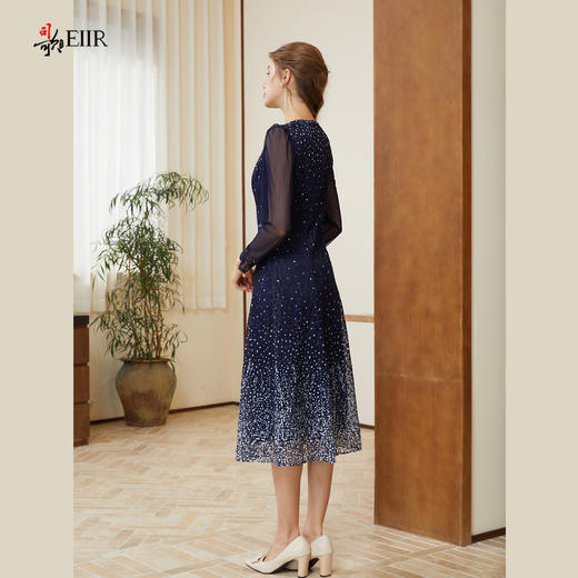 司歌蕾丝长袖裙圆领印花高雅连衣裙A901252X 商品图3