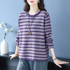 CC 37-3123条纹拼色圆领打底衫洋气减龄休闲宽松针织衫 商品缩略图3