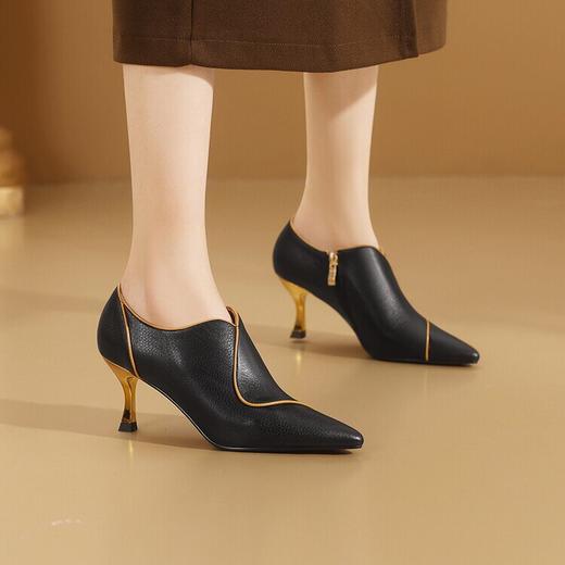 【预售5天】春秋季新款深口单鞋细跟性感高跟鞋羊皮及踝靴女鞋MLS&A806 商品图4