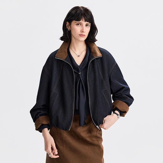 棉仓366607034-立领花苞仿牛仔短外套 商品图0