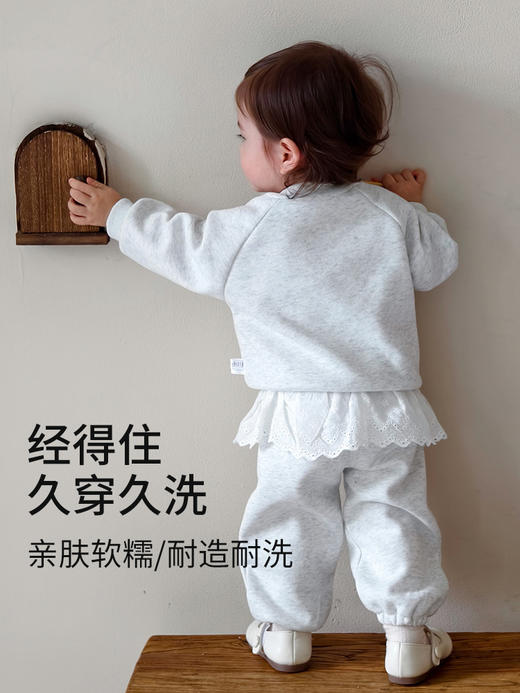 2025早秋新款【柔暖亲肤软糯！花边萌趣】宝宝套装 2025 秋装儿童长袖卫衣花边卫裤婴幼儿洋气保暖衣服两件套。hb 商品图4