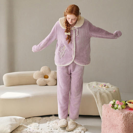 芬腾新中式珊瑚绒加绒加厚保暖女家居服套装yc0107005 商品图3