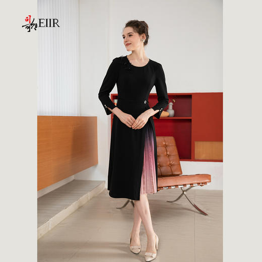 司歌简约拼风琴褶长袖连衣裙修身秋冬A901133X 商品图2