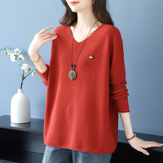 CC 37-3136大码韩版遮肚子显瘦短款针织上衣宽松V领 商品图0