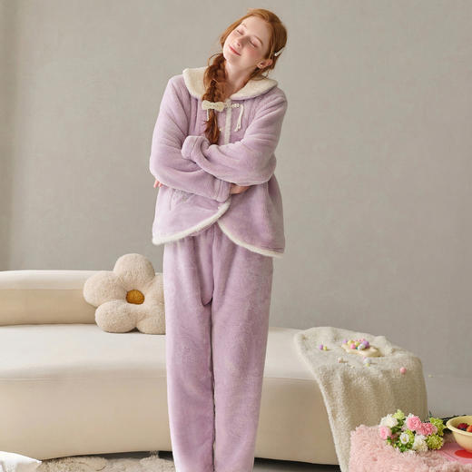 芬腾新中式珊瑚绒加绒加厚保暖女家居服套装yc0107005 商品图2