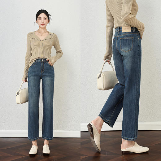 OLrain欧芮儿2025新款女秋季高腰显瘦小直筒裤百搭烟管裤牛仔长裤 商品图2