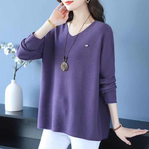 CC 37-3136大码韩版遮肚子显瘦短款针织上衣宽松V领 商品图1