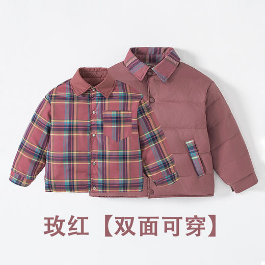 2025秋冬新款儿童双面穿羽绒内胆男女中大童翻领格子厚外套 商品图7