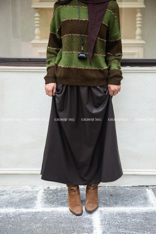 【门店同款】ENJOY冬季“暖冬知性”复古皮长半裙 166993284 商品图1