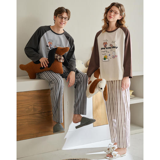 （合作款）芬腾情侣睡衣春秋季纯棉圆领长袖家居服yc0209002 商品图3